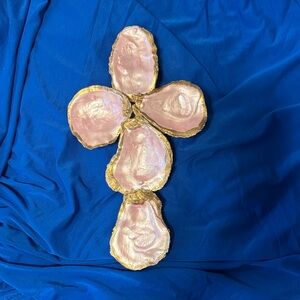 Pink and Gold Oyster Shell Cross Decor